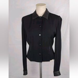Dana Buchman Women's Wool Black Leather Collar  Snap from Blazer Jacket Size 12
